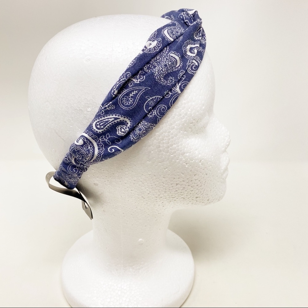 Blue Paisley Knotted Front Stretch Headband - Picture 3 of 4